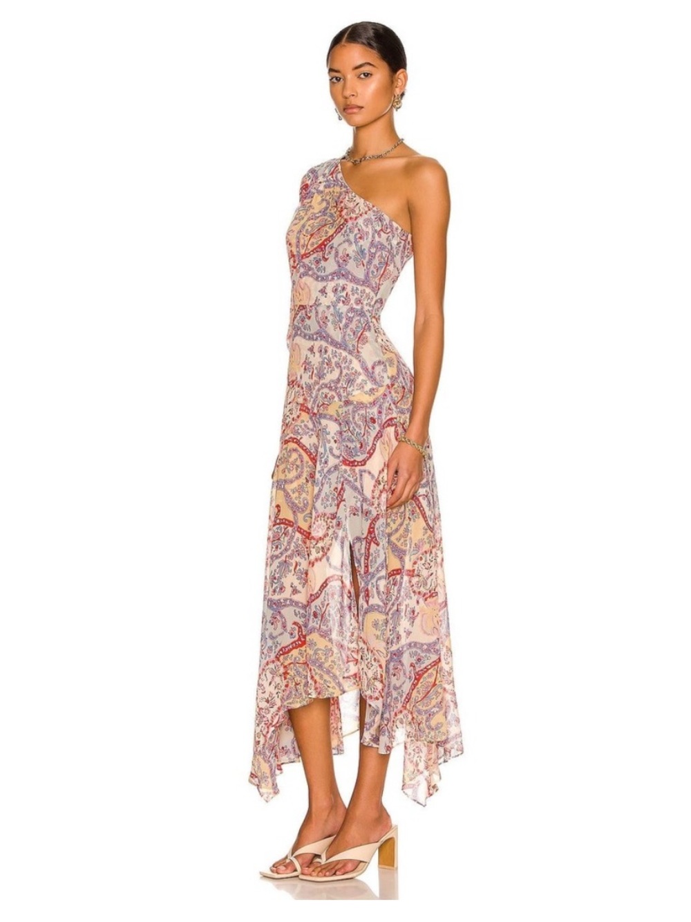 🤍 Veronica Beard Kimber One Shoulder Paisley Silk Dress Size 6 Assymetrical